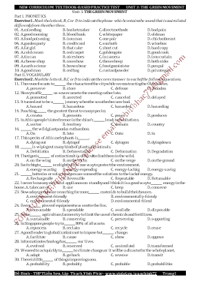 Bài tập bổ trợ môn Tiếng Anh Lớp 12 thí điểm - Unit 3 The green movement - Đỗ Bình